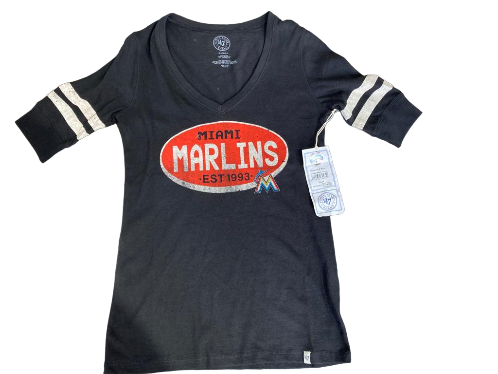 Camiseta de rayas laterales para mujer de Forty Seven Brand Marlins