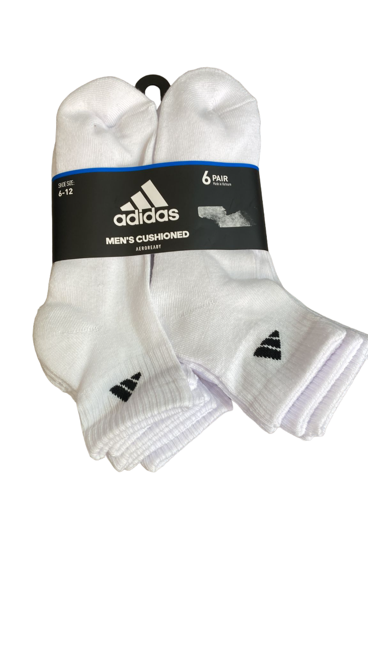 Lot de 6 paires de chaussettes rembourrées pour homme Adidas, pointures 6 à 12, blanches