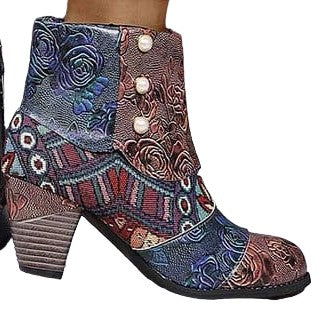 Bottines patchwork abstraites marron foncé pour femmes