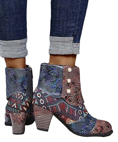 Bottines patchwork abstraites marron foncé pour femmes