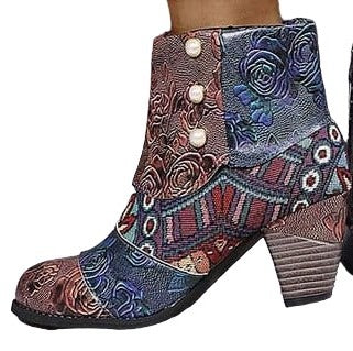 Bottines patchwork abstraites marron foncé pour femmes