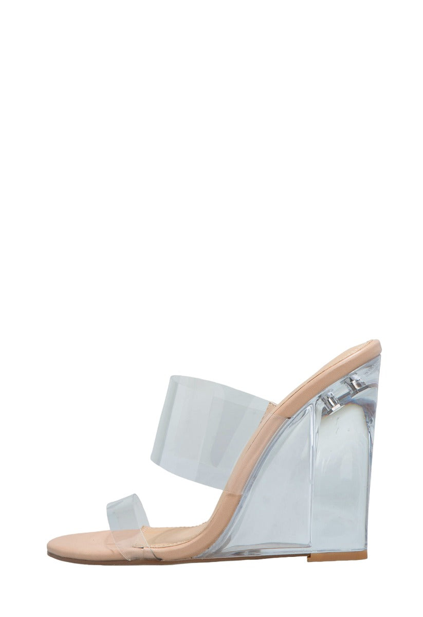 Shoedazzle Clear & Beige Trixee Peep-Toe Sandal