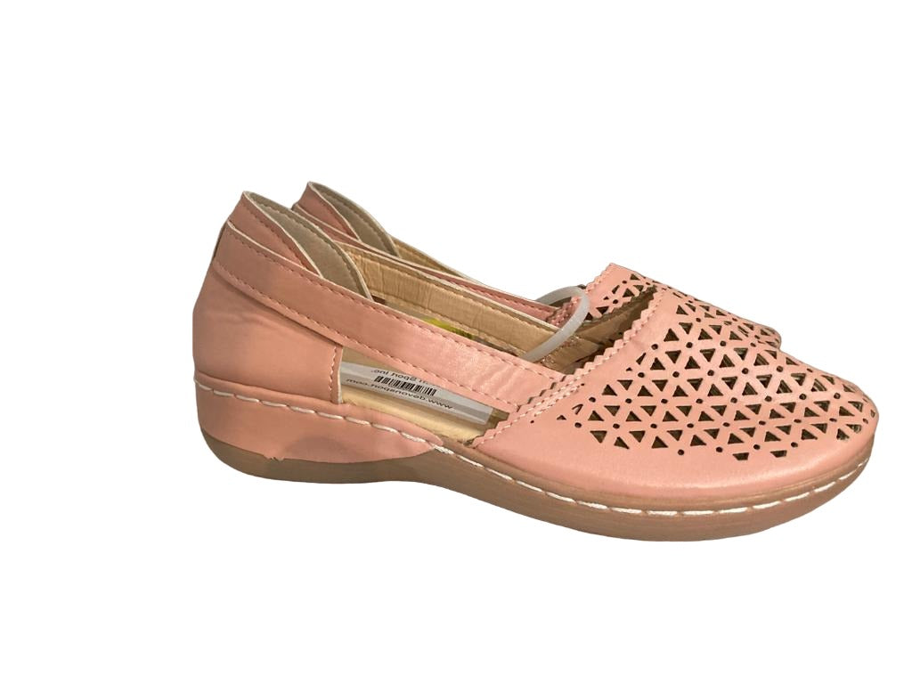 Mocasines geométricos rosas y beige para mujer