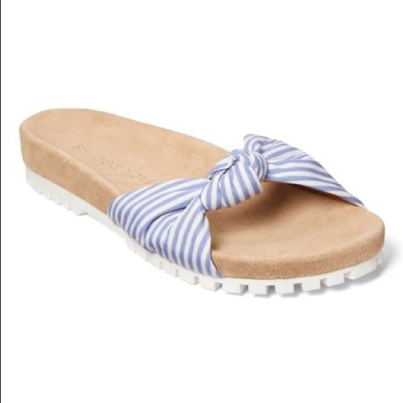 Sandalias cómodas Phoebe Slide con nudo y rayas blancas y azules de Jack Rogers 10 