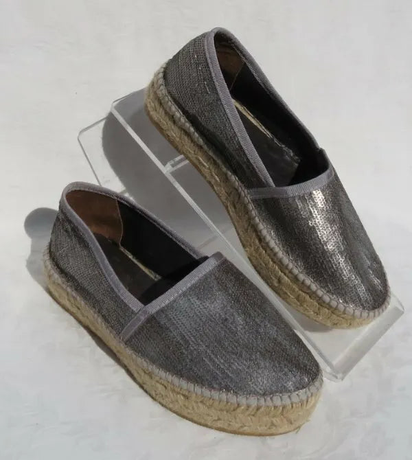 Espadrille Vicky en étain pour femme, chaussures élégantes à enfiler