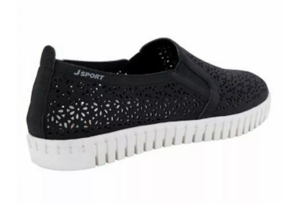 Chaussures à enfiler à motif floral découpé au laser pour femmes JSport, noires 