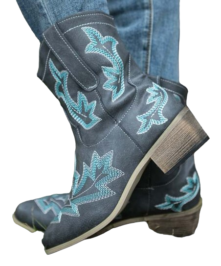 Zilver Bottes de cowboy avec coutures anthracite et turquoise pour femme