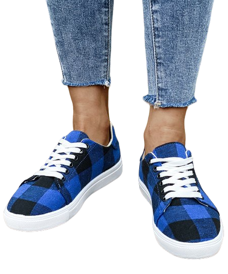 Sport Style Women's Blue & Black Buffalo Check Sneaker