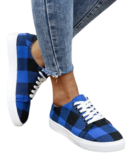 Sport Style Women's Blue & Black Buffalo Check Sneaker